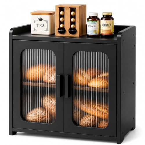 Premium Solid Wood Bread Box for Kitchen Countertop (Black)