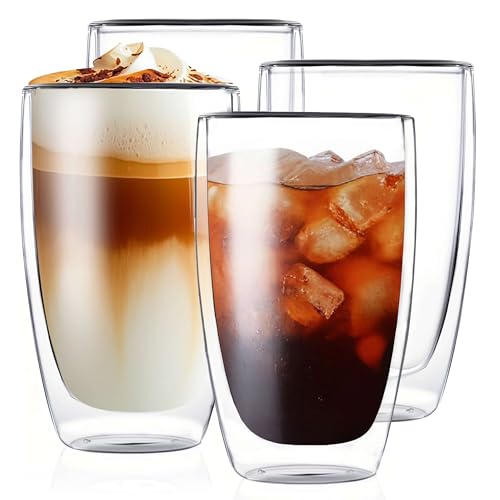 17 oz Double Walled Glass Coffee Mugs (17 ounces 4 count)