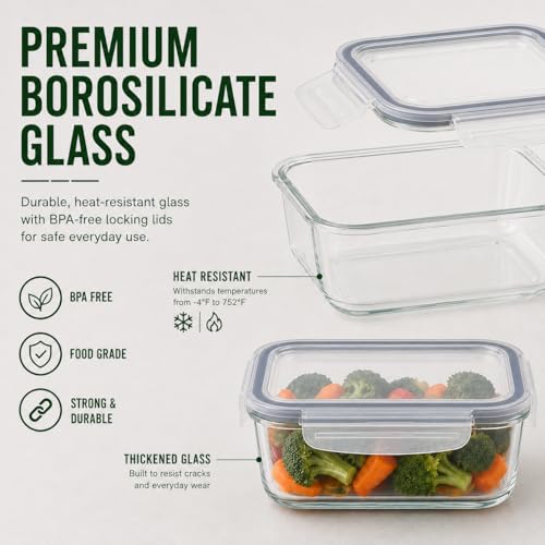 5 Pack 36oz Borosilicate Glass Food Storage Containers Set with Lids (clear)