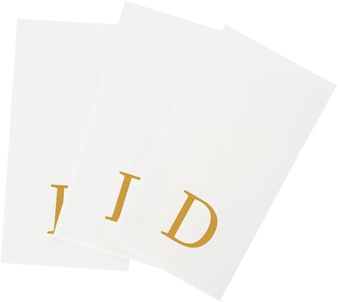 Luxenap 15.8 X 7.9 Inch Linen-Feel Guest Towels, 50 Lettered Hand Towels - Gold Letter 'D', Sans Serif Font, White Paper Dinner Napkins, airlaid, For Restrooms And Tables - Restaurantware