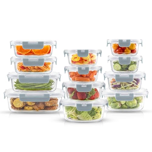 24pc Borosilicate Glass Storage Containers with Lids (Color Powder Blue)