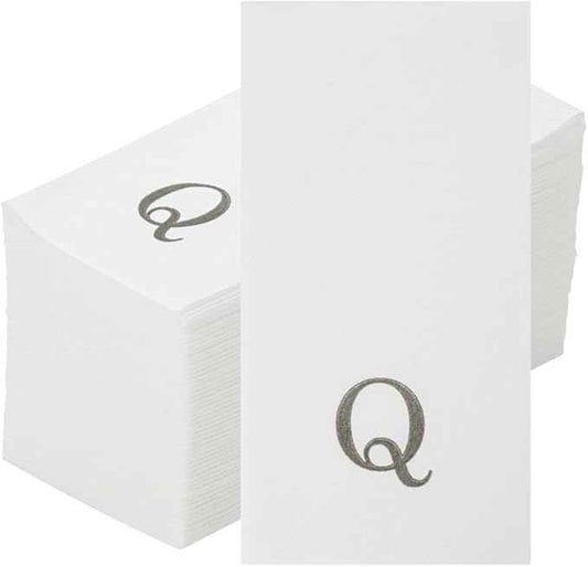 Luxenap 15.8 X 7.9 Inch Linen-Feel Guest Towels, 2000 Lettered Hand Towels - Silver Letter 'Q', Sans Serif Font, White Paper Dinner Napkins, airlaid, For Restrooms And Tables - Restaurantware