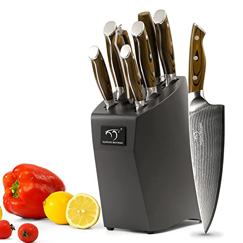 9PCS Damascus Knife Set with Block