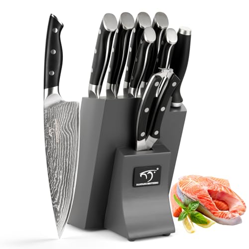 9PCS Damascus Chef Knife Set with Wooden Block