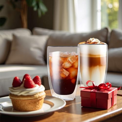 17oz Double Walled Glass Coffee Mugs (17oz 2pcs)