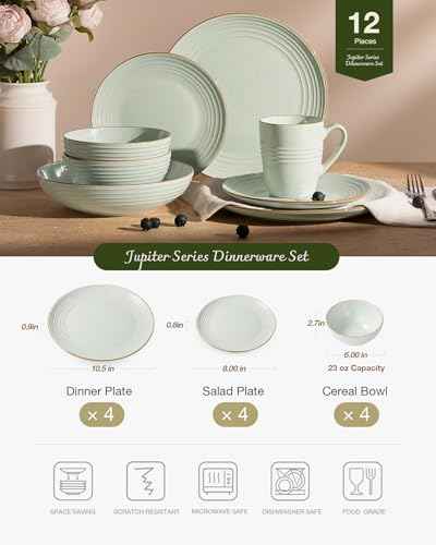 Jupiter Plates and Bowls Sets with Rim (12 Count)
