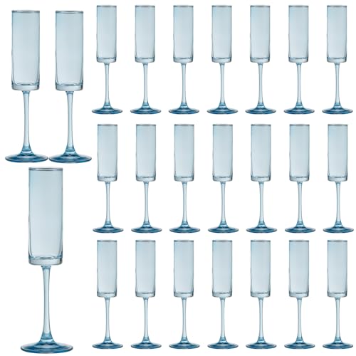 24 Pieces Blue Champagne Flutes 6 OZ Straight Sided Wine Glasses Champagne Long Stem Drinking Colored Glasses (24 Count)