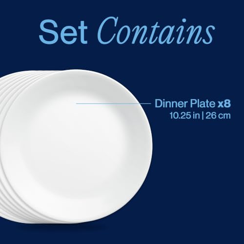 Vitrelle 8 Piece Dinner Plates Set Triple Layer Glass and Chip Resistant (10.25" Dinner Plates)