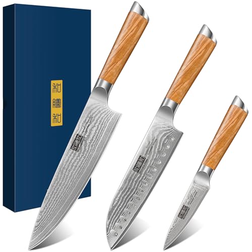 Damascus Kitchen Knife Set 3PCS (3 Count)