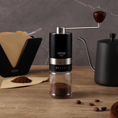 Manual Coffee Grinder Hand Coffee Grinder 6 External Adjustable Setting Stainless Steel Conical Burr Coffee Mill Portable Hand Crank Coffee Bean Grinder Fine for Espresso (Black)