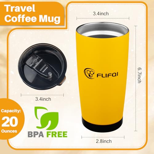 20oz Tumbler with Lid Double Wall Vacuum Insulated Travel Coffee Mug Stainless Steel Thermal Cup Powder Coated Sturdy Coffee Tumbler Gift for Hot and Cold Beverage (20 Ounces / Yellow-GIFT SET)