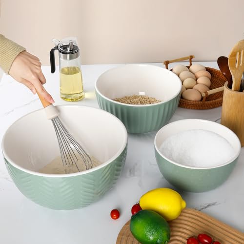 Ceramic Nesting Mixing Bowls (avocado green)