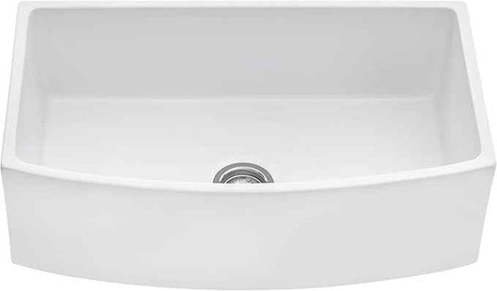 Ruvati 33 inch Fireclay White Farmhouse Kitchen Sink Bow Front Curved Apron Single Bowl - RVL2398WH