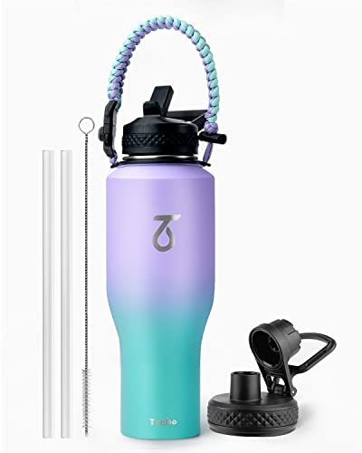 40 oz Water Bottle Insulated Fit in Any Car Cup Holder with 2 Lids (40 Ounces / Cotton Candy)