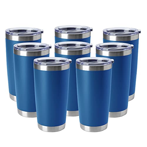 20oz Tumblers Stainless Steel Mugs with Lid Double Wall Vacuum Insulated Coffee Cups for Cold & Hot Drinks (Dark Blue-A / 8 Count (Pack of 1))