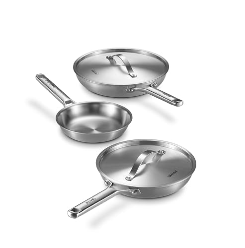 Stainless Steel Frying Pan Set with Lids 8+10+12 Inch