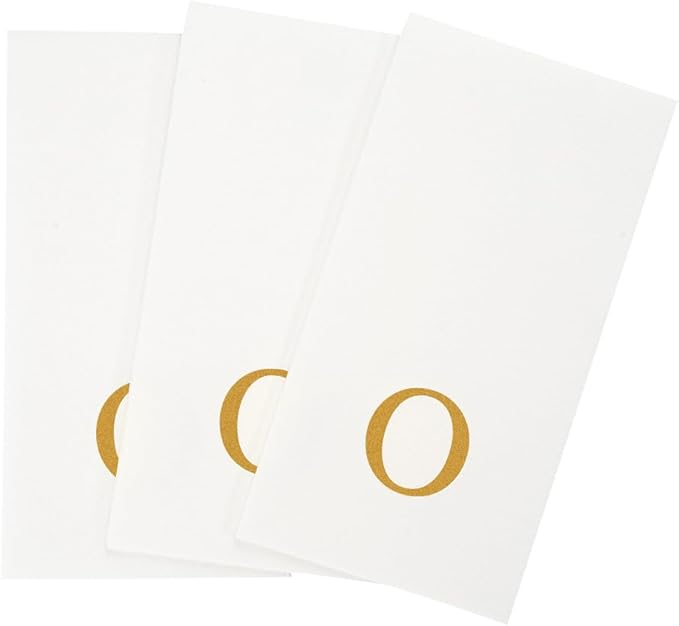 Luxenap 15.8 X 7.9 Inch Linen-Feel Guest Towels, 50 Lettered Hand Towels - Gold Letter 'O', Sans Serif Font, White Paper Dinner Napkins, airlaid, For Restrooms And Tables