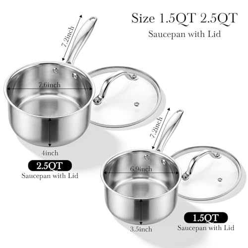 Tri Ply Stainless Steel Pot 1.5Qt & 2.5Qt with Lids