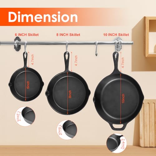 Cast Iron Skillets 3 (6", 8" & 10")