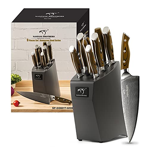 9PCS Damascus Knife Set with Block