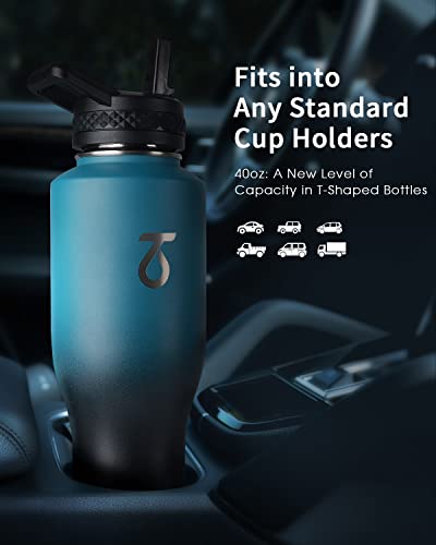 40 oz Water Bottle Insulated Fit in Any Car Cup Holder with 2 Lids (40 Ounces / Indigo/Black)