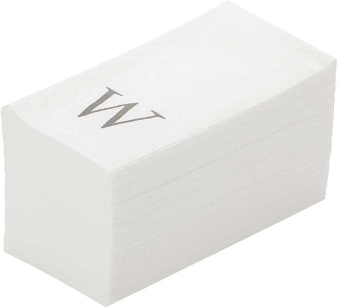 Luxenap 15.8 X 7.9 Inch Linen-Feel Guest Towels, 50 Lettered Hand Towels - Silver Letter 'W', Sans Serif Font, White Paper Dinner Napkins, airlaid, For Restrooms And Tables - Restaurantware