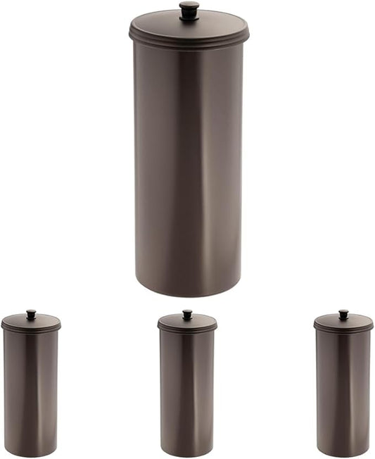 iDesign Freestanding Bathroom Toilet Paper Storage Holder with Lid for 3 Extra Rolls,Bronze,(Pack of 4)