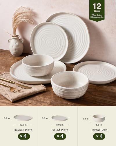 Pluto 12 Piece Stoneware Dinnerware Set (Beige White Matte / Service for 4 (Standard Dinner Set))