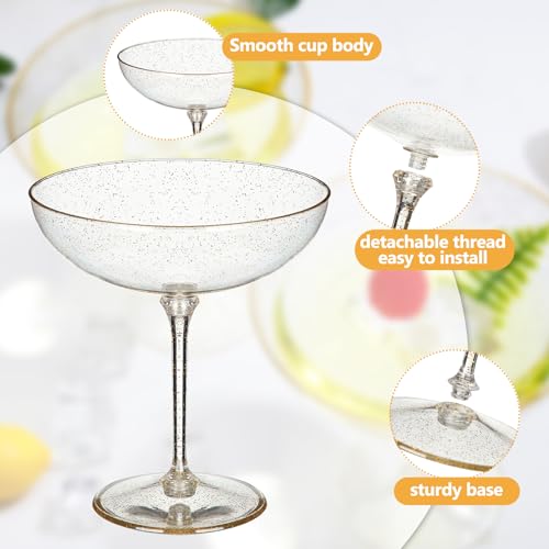 12 Pcs Detachable Martini Glasses 9oz Disposable Plastic Coupe Cocktail Dessert Glassware Set for Champagne Wine Wedding Birthday Holiday Party Supplies (12 Count)