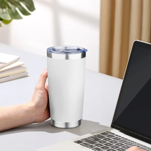 20oz Tumbler with Lid Double Wall Vacuum Insulated Travel Coffee Mug Stainless Steel Thermal Cup Powder Coated Sturdy Coffee Tumbler Bulk for Hot and Cold Beverage (20 Ounces (6 Pack) / White)