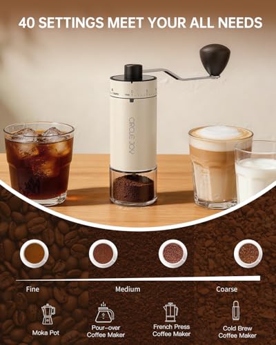 Mini Manual Coffee Grinder with 40 External Adjustable Settings and Ceramic Conical Burr (Beige)