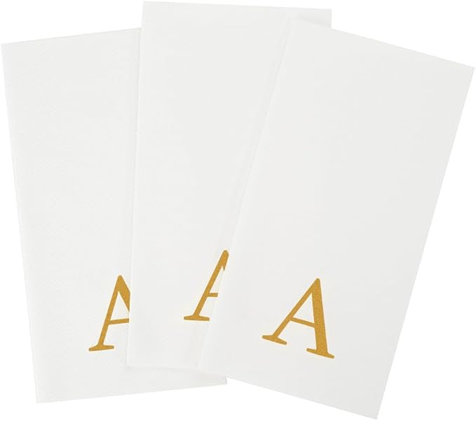 Luxenap 15.8 X 7.9 Inch Linen-Feel Guest Towels, 2000 Lettered Hand Towels - Gold Letter 'A', Sans Serif Font, White Paper Dinner Napkins, airlaid, For Restrooms And Tables - Restaurantware