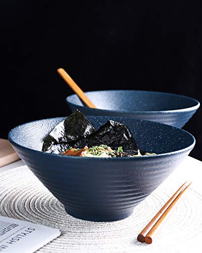 Ceramic Japanese Ramen Bowl Set (9 Inch / Navy)