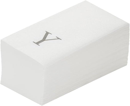 Luxenap 15.8 X 7.9 Inch Linen-Feel Guest Towels, 2000 Lettered Hand Towels - Silver Letter 'Y', Sans Serif Font, White Paper Dinner Napkins, airlaid, For Restrooms And Tables - Restaurantware