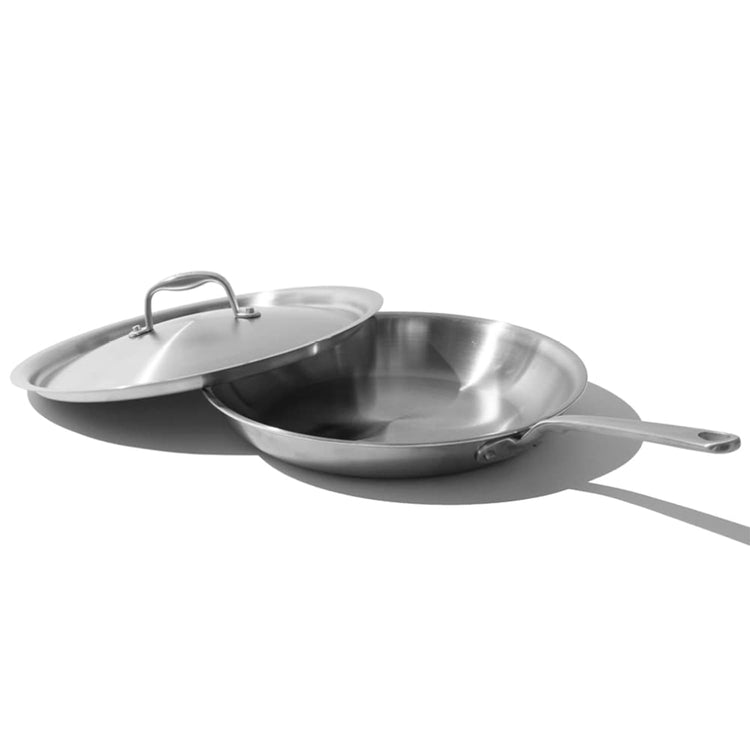 Cookware - 12-Inch Stainless Steel Frying Pan With Lid - 5 Ply Stainless Clad - Professional Cookware - Crafted in Italy - Induction Compatible