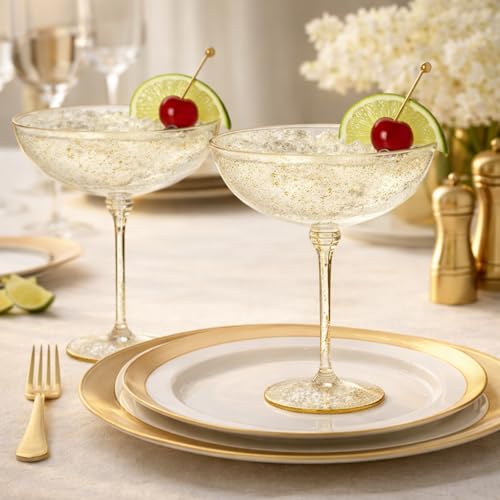 24 Pcs Detachable Martini Glasses 9oz Disposable Plastic Coupe Cocktail Dessert Glassware Set for Champagne Wine Wedding Birthday Holiday Party Supplies (24 Count)