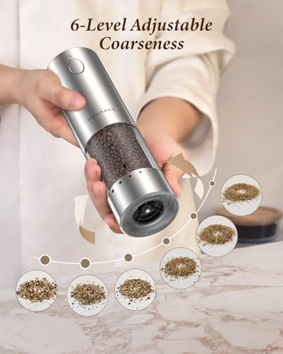 Electric Salt and Pepper Grinder Set with Charging Base & LED Light (Silver / Set)