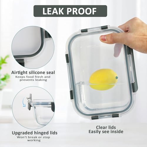 8 Pack 30 oz Glass Food Storage Containers with Lids (Gray)