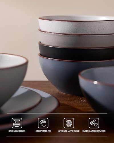 Venus Stoneware Dinnerware Sets with Pasta Bowls (Multicolor / Serves 4 (16pc w/ Pasta Bowl))