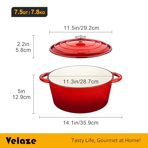 7.5 QT Enameled Cast Iron Dutch Oven Pot with Lid