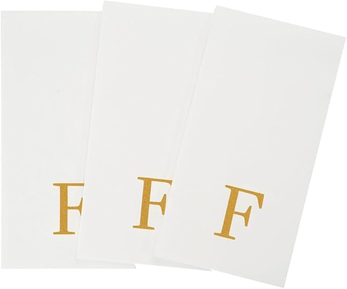 Luxenap 15.8 X 7.9 Inch Linen-Feel Guest Towels, 50 Lettered Hand Towels - Gold Letter 'F', Sans Serif Font, White Paper Dinner Napkins, airlaid, For Restrooms And Tables - Restaurantware