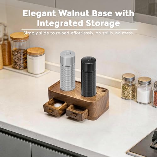 Professional Salt and Pepper Mill Set with Wooden Stand (Salt & Pepper Mill Set (Wooden Base))