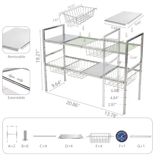 Under Sink Organizer 2 Tier Expandable bathroom Storage (4 panels 4 baskets)