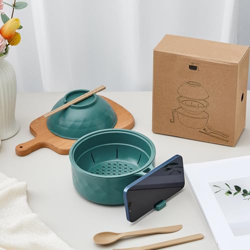 8 Sets Microwave Ramen Bowl with Utensils Bulk (Nature Tones)