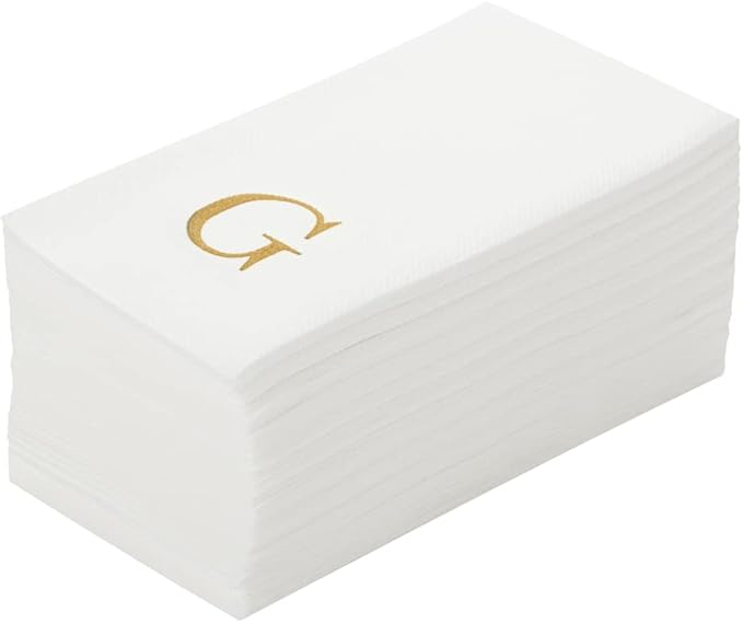 Luxenap 15.8 X 7.9 Inch Linen-Feel Guest Towels, 2000 Lettered Hand Towels - Gold Letter 'G', Sans Serif Font, White Paper Dinner Napkins, airlaid, For Restrooms And Tables - Restaurantware