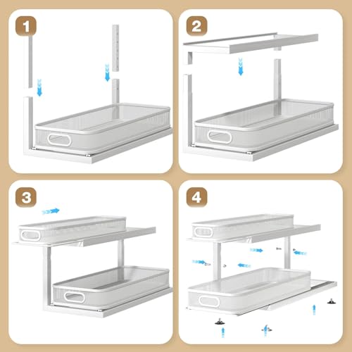 2 Pack 21.3 IN Depth Under Sink Organizer With Next (White / 2 Pack-21.3"Dx11.8"-16.5"H)