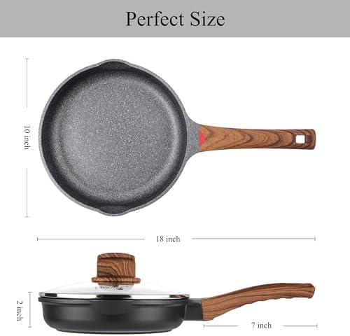 Vinchef Non Stick Frying Pan with Lid,9.5 Inch Anti Scratch Skillet Cast Aluminum Cookware, Induction Compatible Black - Nestoria
