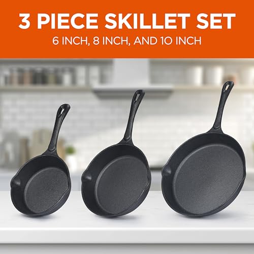 3 Piece Cast Iron Skillet Set (6", 8", 10" Skillet Set)