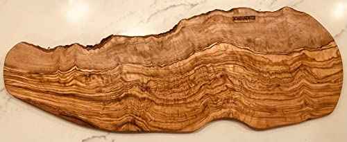 28" Rustic Handmade Olive Wood Bark Edge Charcuterie Board by Orchard Hardwoods
