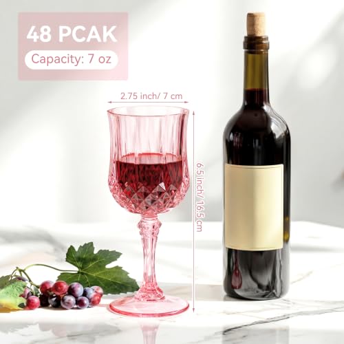 96 Pcs 7oz Plastic Vintage Wine Glasses Drinking Goblets Unbreakable Crystal Water Glassware Reusable Diamond Champagne Flutes Cups for Wedding Banquet Birthday Party Supplies (96 Count)
